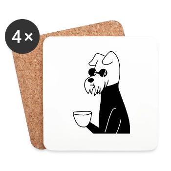 Hund mit Tasse - Untersetzer (4er-Set) - Weiß - Vorne