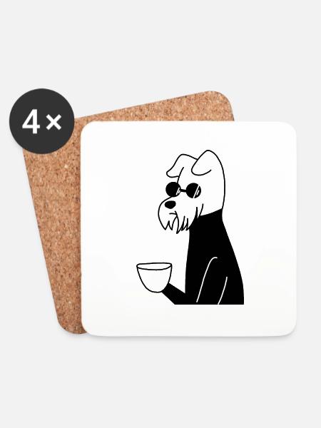 Hund mit Tasse - Untersetzer (4er-Set) - Weiß