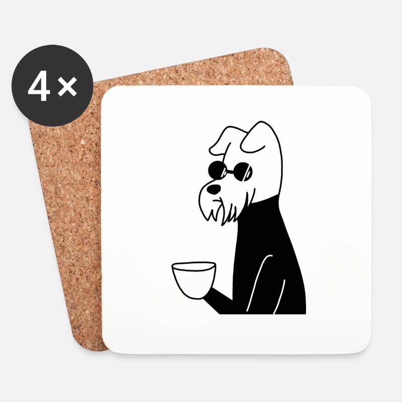 Hund mit Tasse - Untersetzer (4er-Set) - Weiß