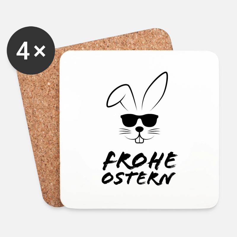 Osterhase mit Sonnenbrille - Untersetzer (4er-Set) - Weiß