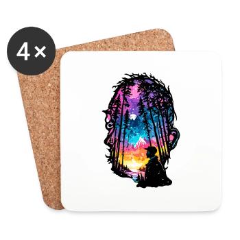 Silhouette / Wald / Porträt / Bäume / Person - Untersetzer (4er-Set) - Weiß - Vorne