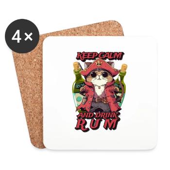 Cats, pirate, stay calm, drink rum - Coasters (set of 4) - white - Front