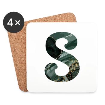 Lettre s marbré vert - Dessous de verre (lot de 4) - blanc - Devant