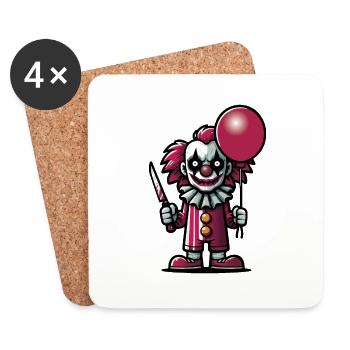 Clown de dessin animé effrayant avec un couteau et un ballon - Dessous de verre (lot de 4) - blanc - Devant