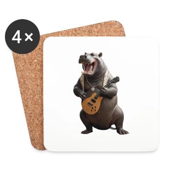 hippopotame musicien guitare - Dessous de verre (lot de 4) - blanc - Devant