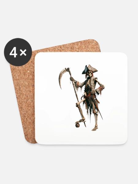 Bone Pirate with Scythe - Coasters (set of 4) - white