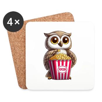 Eule mit Popcorn im Kino Filmabend - Untersetzer (4er-Set) - Weiß - Vorne