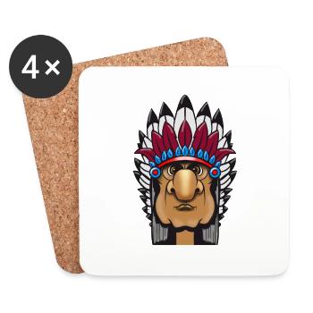Grimmiger Indianerhäuptling mit Federschmuck Comic - Untersetzer (4er-Set) - Weiß - Vorne