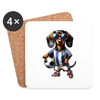 Dachshund Soccer Player Fan Wiener Dog - Coasters (set of 4) - white - Front