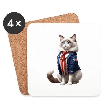 ragdoll cat in american colours, July 4th - Coasters (set of 4) - white - Front