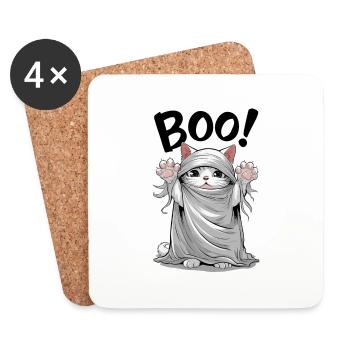Ghost Cat - Halloween Cute Kitten - Coasters (set of 4) - white - Front