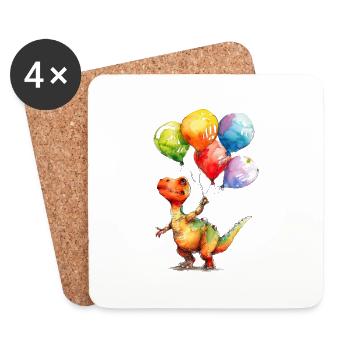 Dinosaure avec des ballons colorés - Dessous de verre (lot de 4) - blanc - Devant