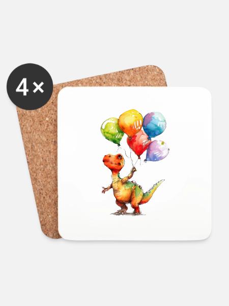 Saurier mit bunten Luftballons - Untersetzer (4er-Set) - Weiß