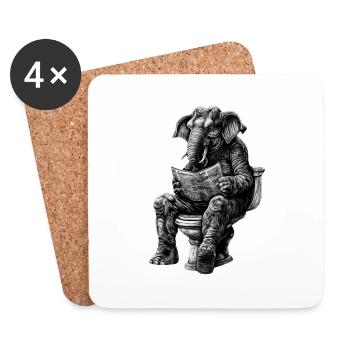 Éléphant sur les toilettes avec du journal – noir et blanc - Dessous de verre (lot de 4) - blanc - Devant