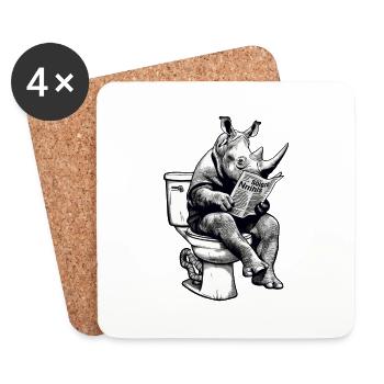 Rhinocéros sur les toilettes - Dessous de verre (lot de 4) - blanc - Devant