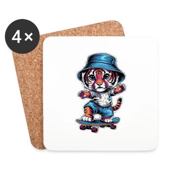 Tiger auf Skateboard Skater Skateboarding für - Untersetzer (4er-Set) - Weiß - Vorne