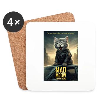 Lustiges Filmplakat - Mad Meow: Furry Road - Untersetzer (4er-Set) - Weiß - Vorne