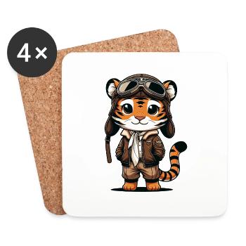 Cute Tiger Pilot - Untersetzer (4er-Set) - Weiß - Vorne