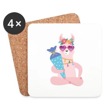 cooles Lama mit Schultüte Einschulung - Untersetzer (4er-Set) - Weiß - Vorne