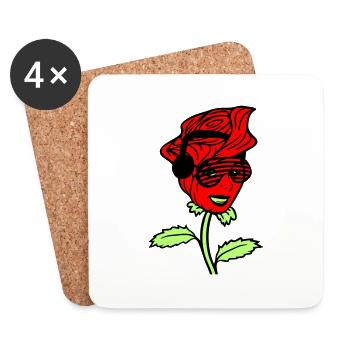 Femme DJ Rose Fleur Joli Visage Féminin - Dessous de verre (lot de 4) - blanc - Devant