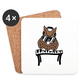 DJ Eule Nacht Vogel Klavier Keyboard Taste Spielen - Untersetzer (4er-Set) - Weiß - Vorne
