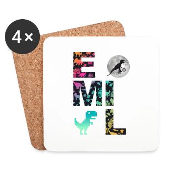 EMIL - Beautiful boy name with dinosaur - Coasters (set of 4) - white - Front