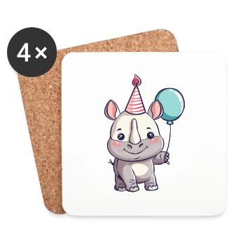 Rhinocéros Anniversaire Bébé - Dessous de verre (lot de 4) - blanc - Devant