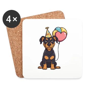 Doberman Dog Birthday Baby - Coasters (set of 4) - white - Front