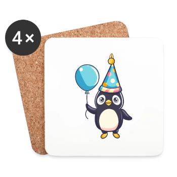 Pingouin Anniversaire Bébé - Dessous de verre (lot de 4) - blanc - Devant