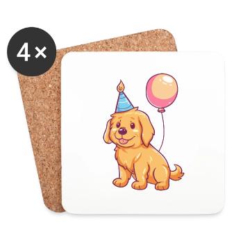 Golden Retriever Chiens Anniversaire Bébé Drôle - Dessous de verre (lot de 4) - blanc - Devant