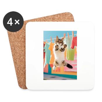 Nettoyant pour chat - Dessous de verre (lot de 4) - blanc - Devant
