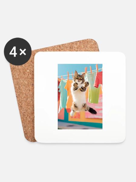 Cat wash - Coasters (set of 4) - white