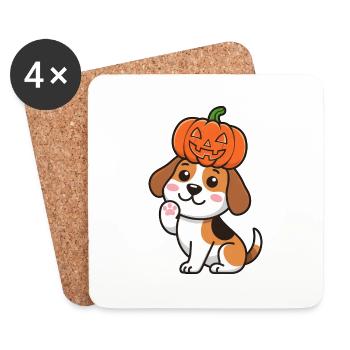Cute Halloween Pumpkin Beagle Cartoon Dog - Coasters (set of 4) - white - Front