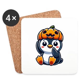 Cute Halloween Penguin Pumpkin Cartoon October - Coasters (set of 4) - white - Front