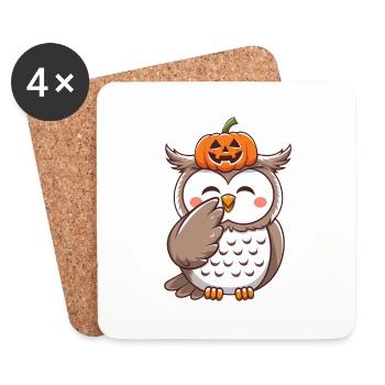 Cute Halloween Snow Owl Pumpkin October Cartoon - Coasters (set of 4) - white - Front