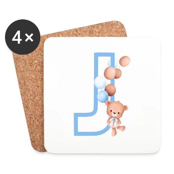 Blue Bear J Letter - Coasters (set of 4) - white - Front