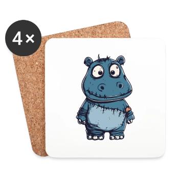 Hippopotame Halloween Drôle Zombie - Dessous de verre (lot de 4) - blanc - Devant