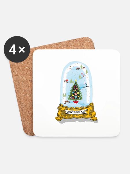 Weihnachten Schneekugel - Untersetzer (4er-Set) - Weiß