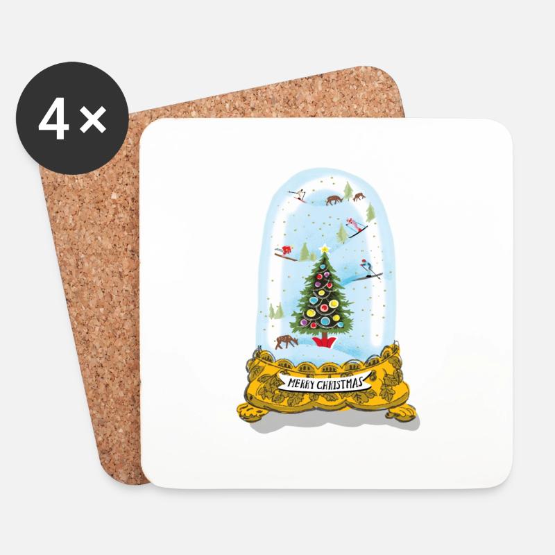 Weihnachten Schneekugel - Untersetzer (4er-Set) - Weiß