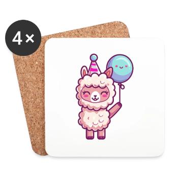 Alpaka Llama Geburtstag Comic - Untersetzer (4er-Set) - Weiß - Vorne