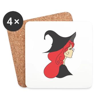 Witch drawingwith red hair - Coasters (set of 4) - white - Front