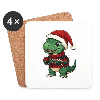 Dinosaure T-Rex Noël - Dessous de verre (lot de 4) - blanc - Devant
