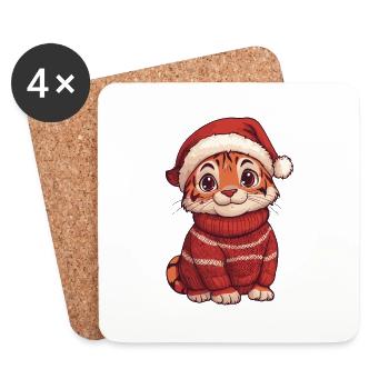 Tiger Weihnachten - Untersetzer (4er-Set) - Weiß - Vorne