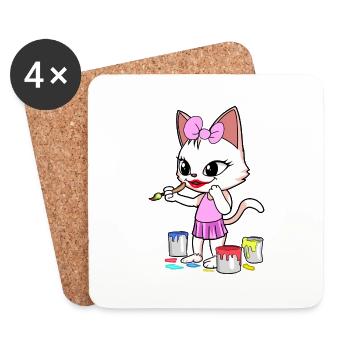 Katze Künstler Künstlerin malen Kunst Katzen - Untersetzer (4er-Set) - Weiß - Vorne