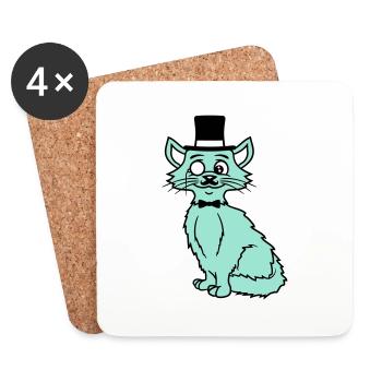 Sir Cat Gentleman Chapeau haut de forme Monocle Rich Gentleman - Dessous de verre (lot de 4) - blanc - Devant