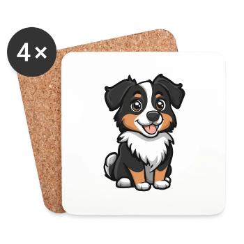 Australian Shepherd Dog Comic Cute - Coasters (set of 4) - white - Front