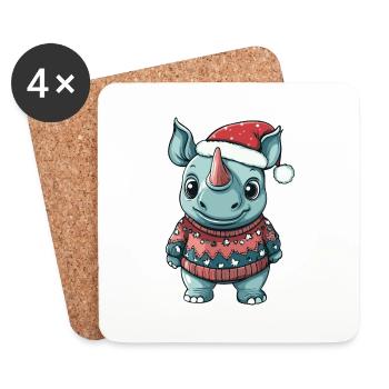 Bande dessinée de Noël Rhino - Dessous de verre (lot de 4) - blanc - Devant