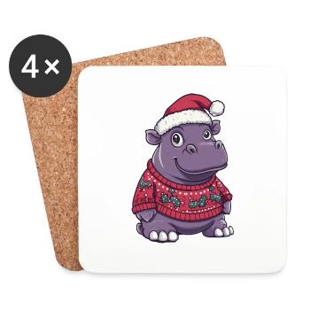 Nilpferd Weihnachten Comic - Untersetzer (4er-Set) - Weiß - Vorne