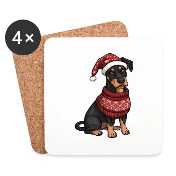 Dobermann Hund Weihnachten Comic - Untersetzer (4er-Set) - Weiß - Vorne