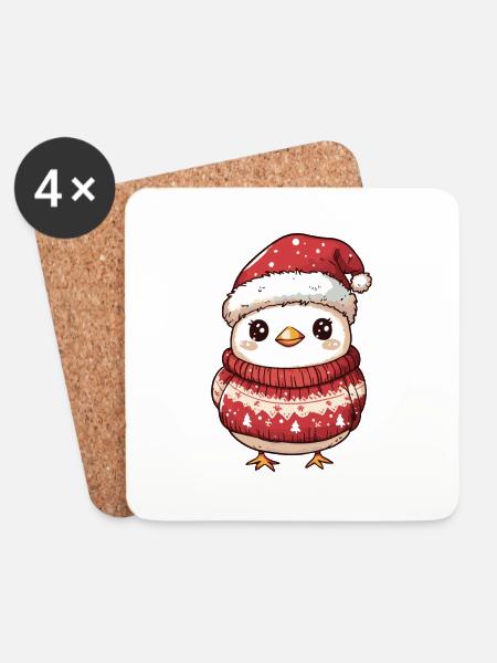Huhn Weihnachten Comic - Untersetzer (4er-Set) - Weiß
